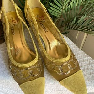 EY Boutique Yellow & Gold Sequins suede heels